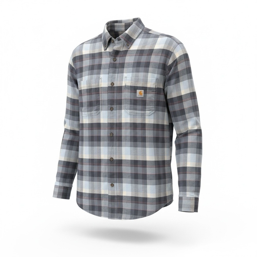 Carhartt Flannel Shirt Mens Medium Blue Grey Plaid Relaxed Fit  Long Sleeve